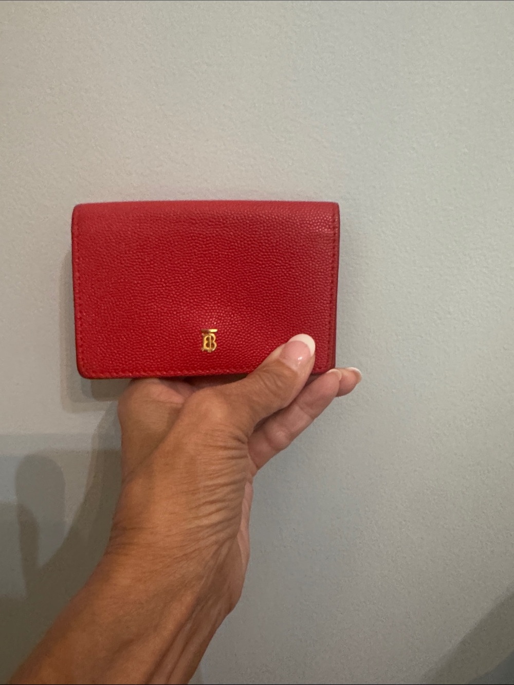 Burberry small trifold Red Leather Wallet with Gold Logo